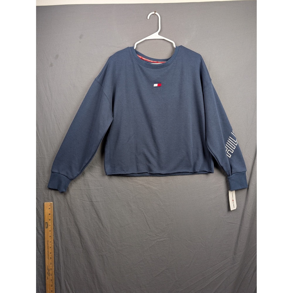 Tommy Hilfiger Sport Womens Blue Long Sleeve‎ Cropped Sweatshirt Medium